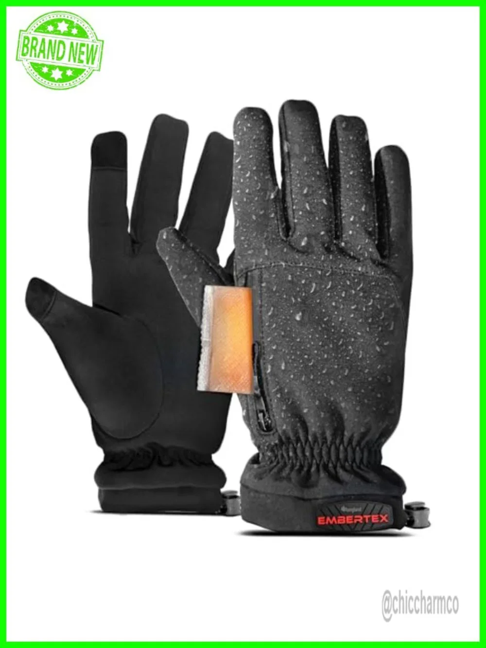 Winter Gloves with Hand-Warmer Pocket, -20°F, Fleece Lined, Touchscreen Tips